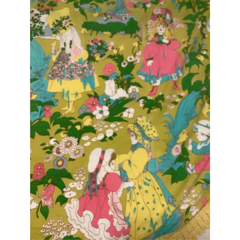 Vintage 70s Chartreuse Hot Pink Lightweight Full Size Bedspread Holly Hobbie